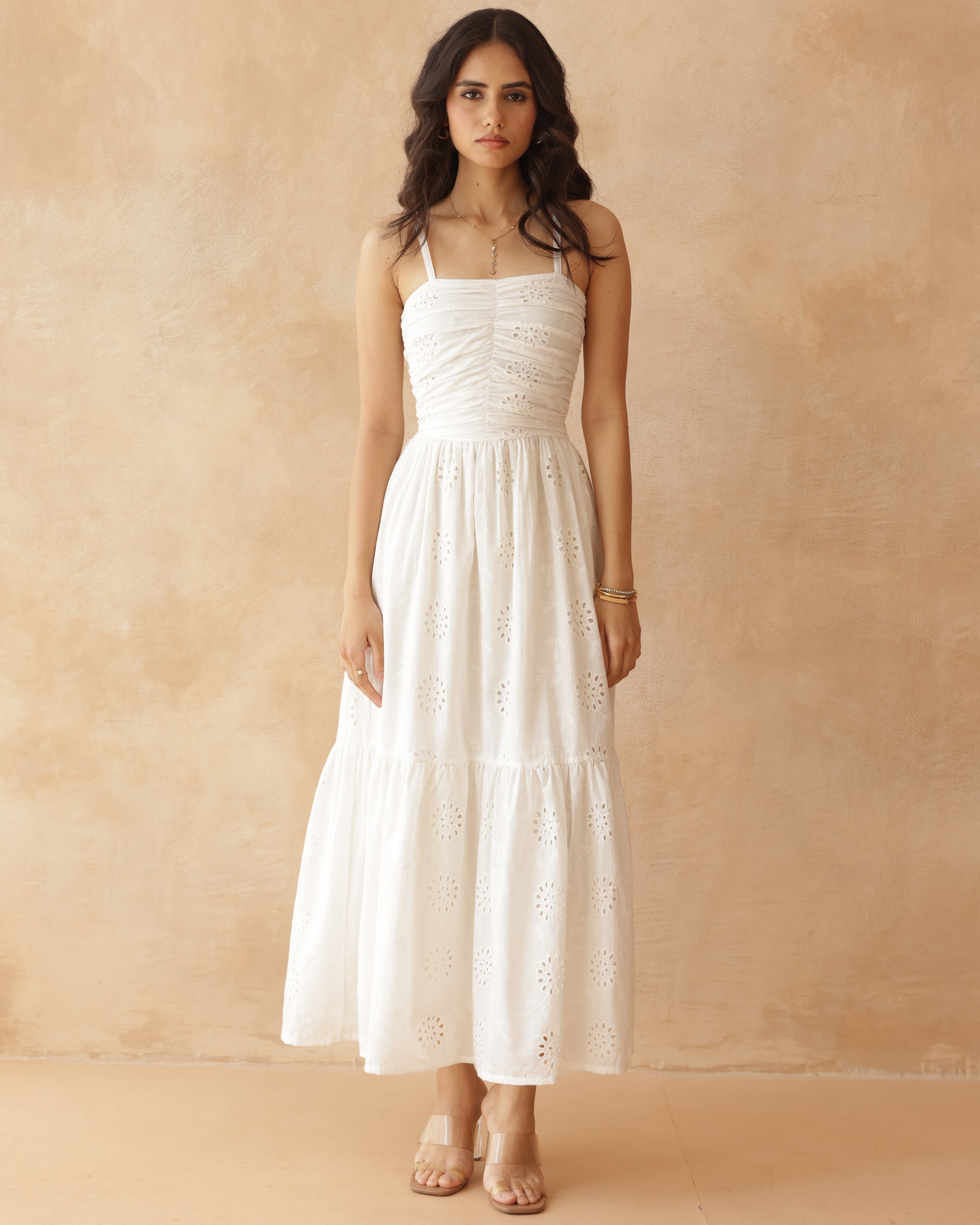 Women’s White Schiffli Embroidered Dress