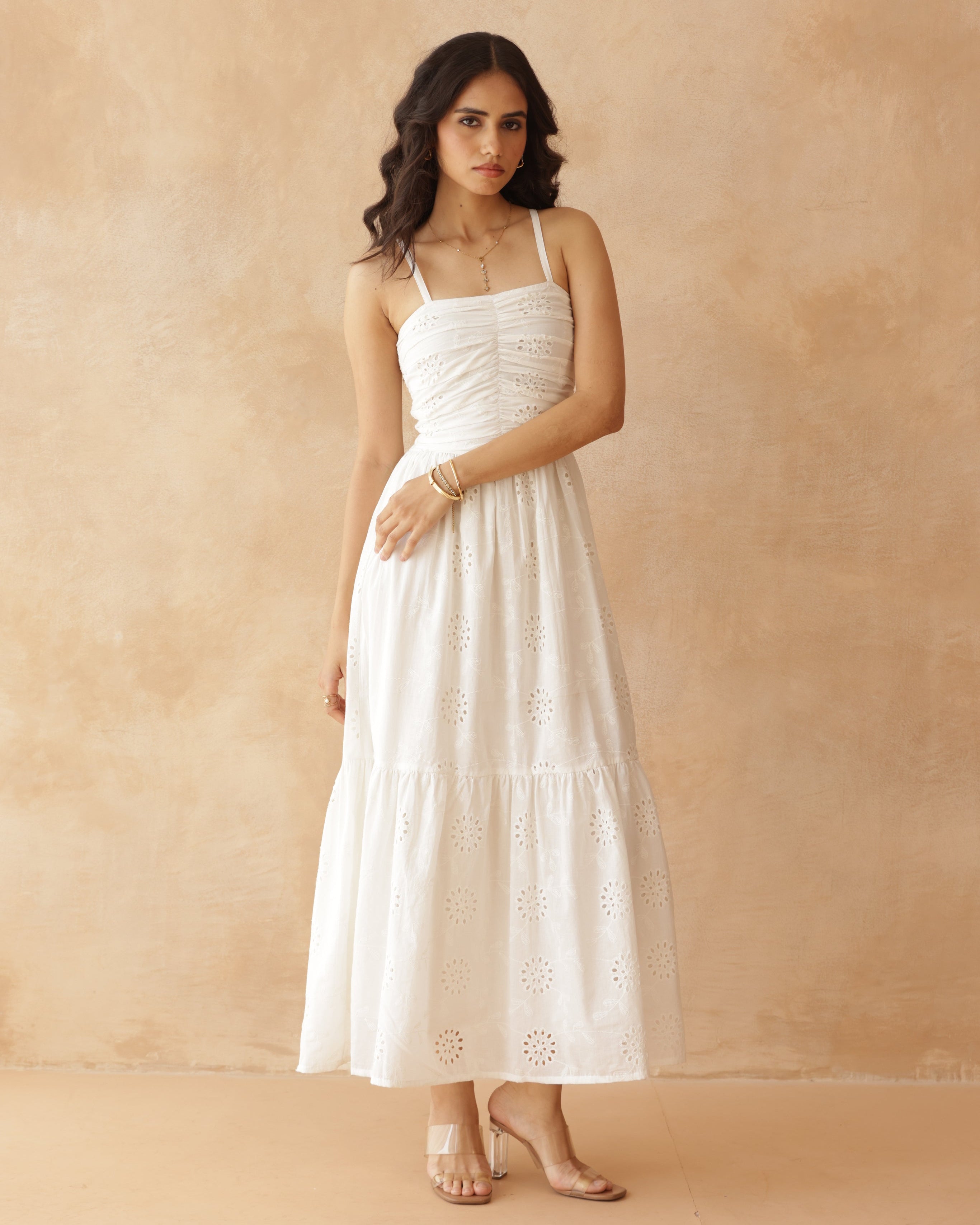 Women’s White Schiffli Embroidered Dress
