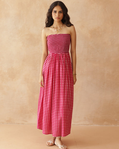 Pink Checkered Women’s Casual Dress