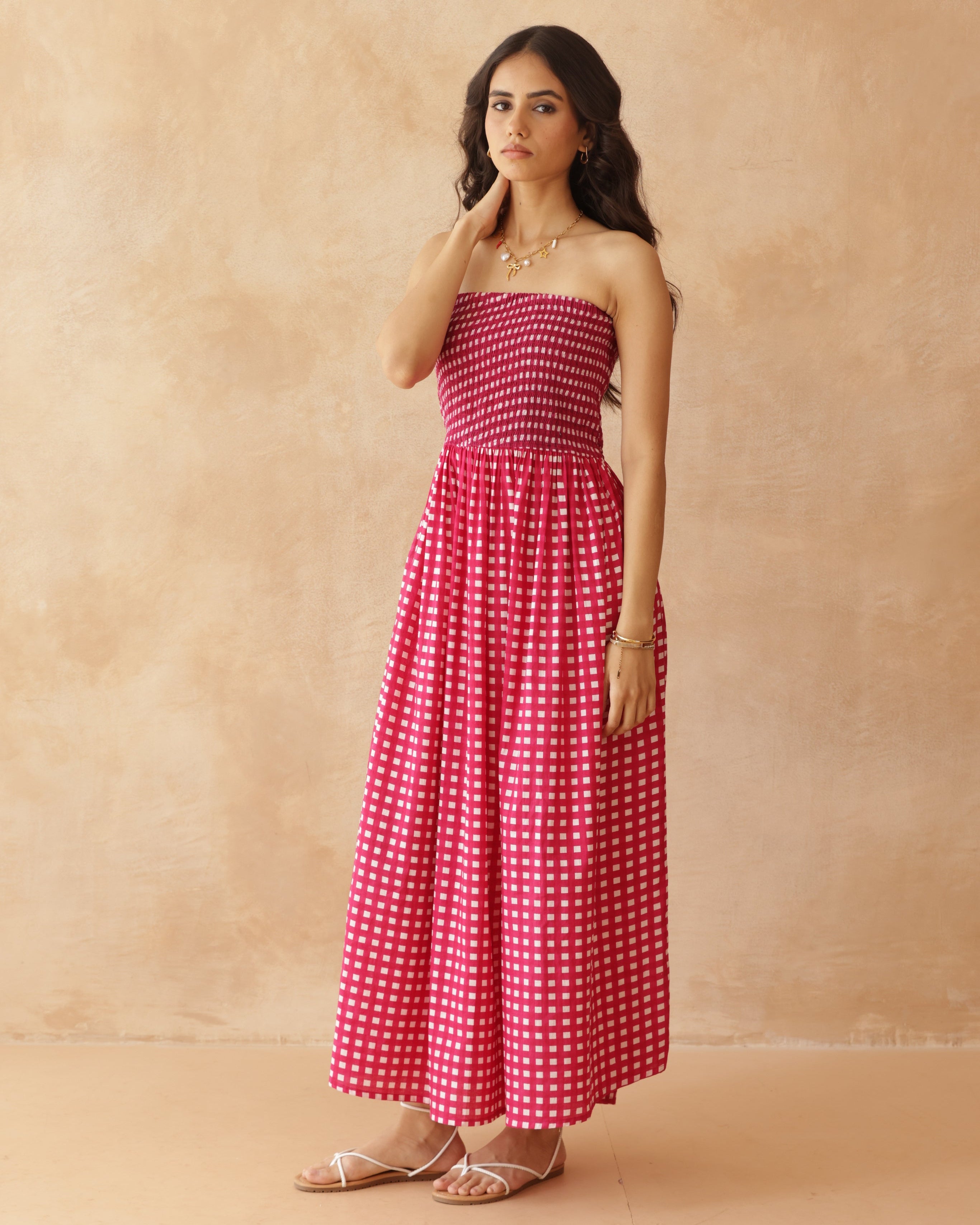 Pink Checkered Women’s Casual Dress