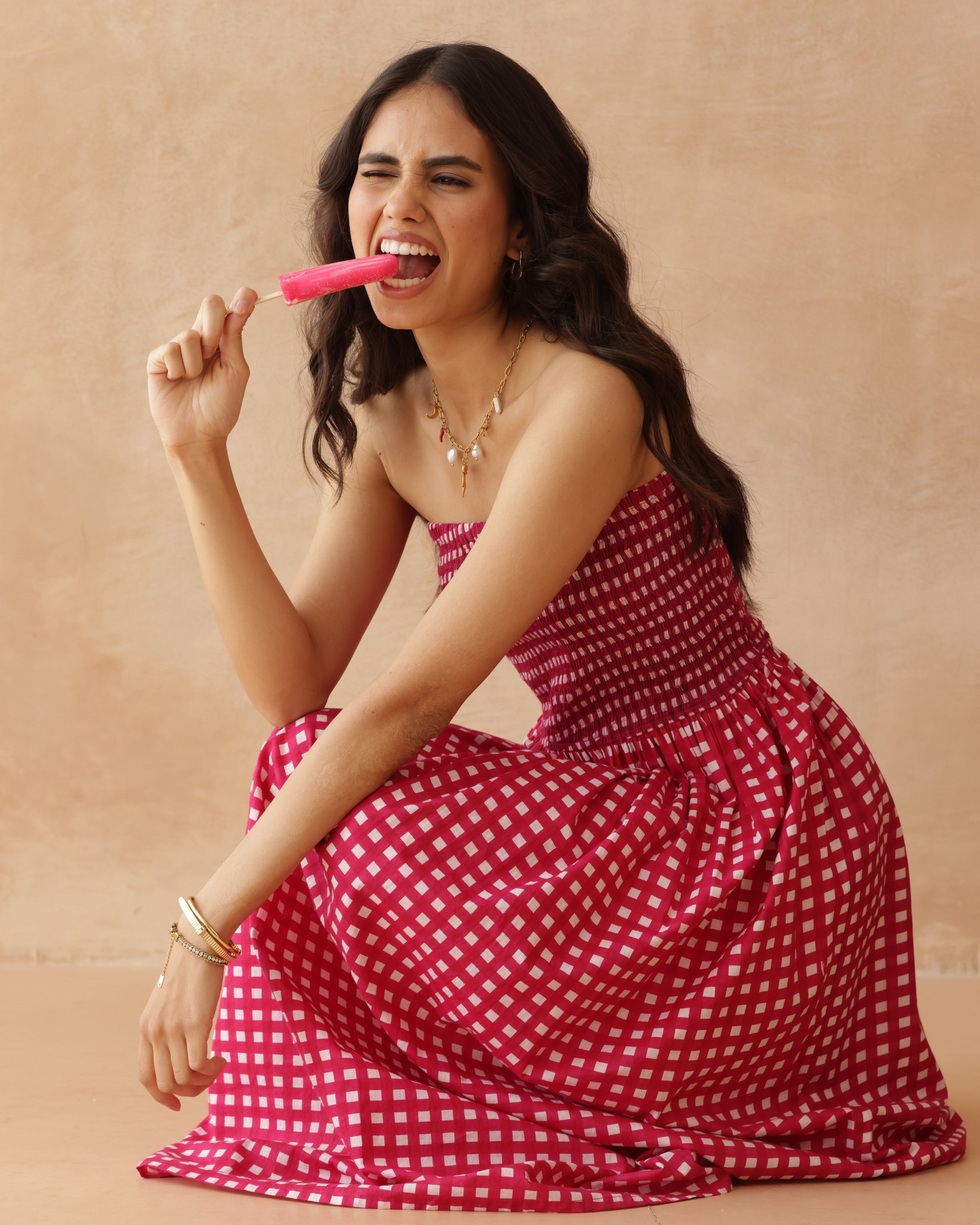 Pink Checkered Women’s Casual Dress