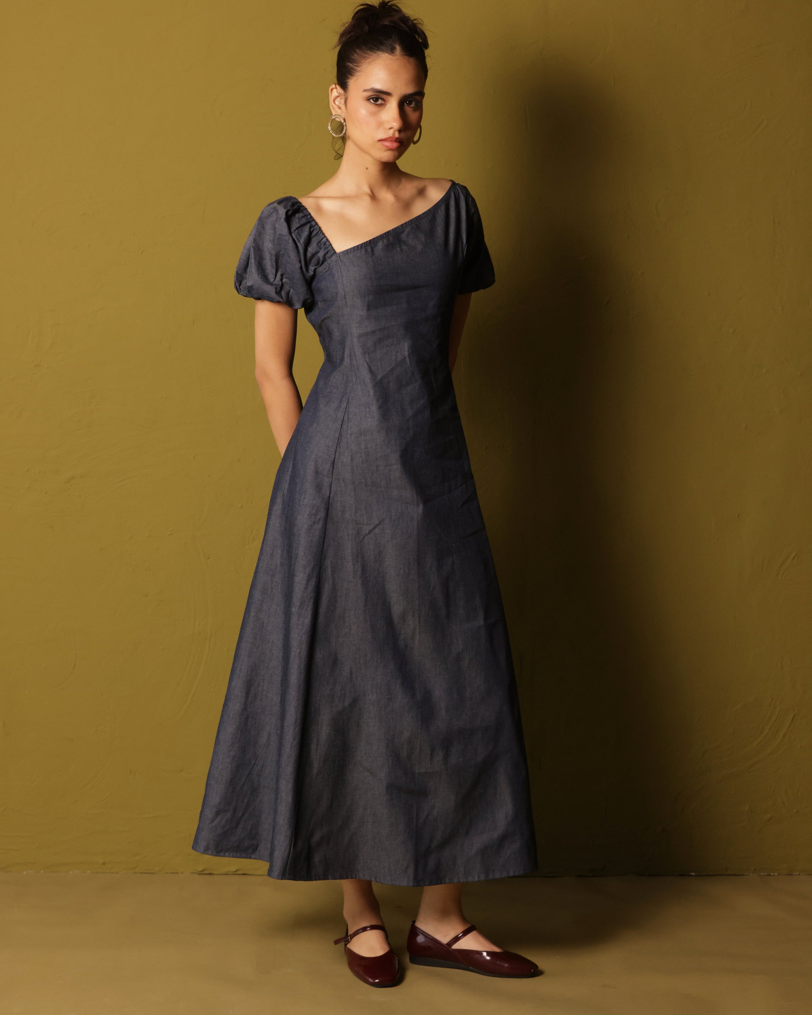 Women’s Blue Denim Shirt Dress – Casual Button-Down Western Dress