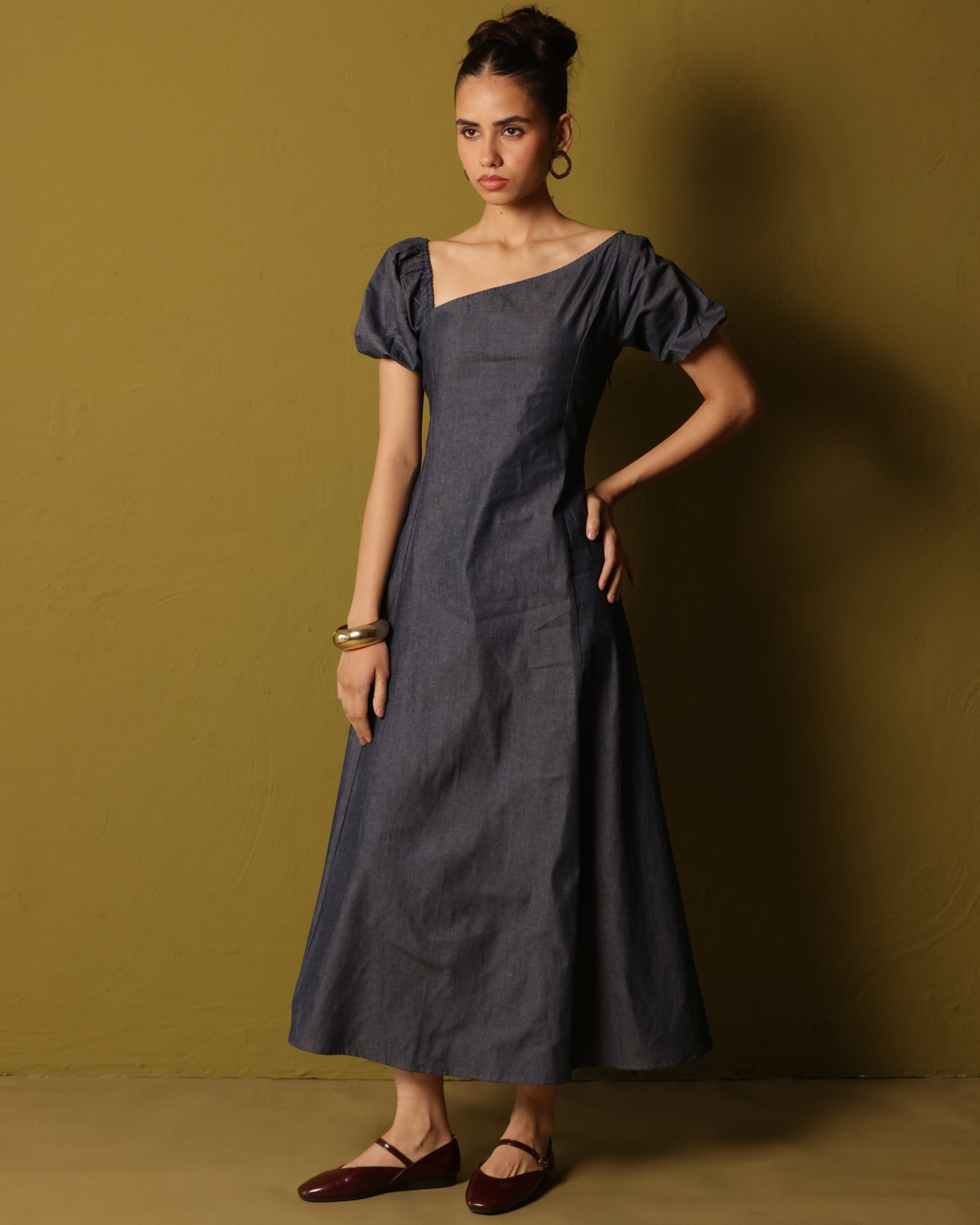 Women’s Blue Denim Shirt Dress – Casual Button-Down Western Dress