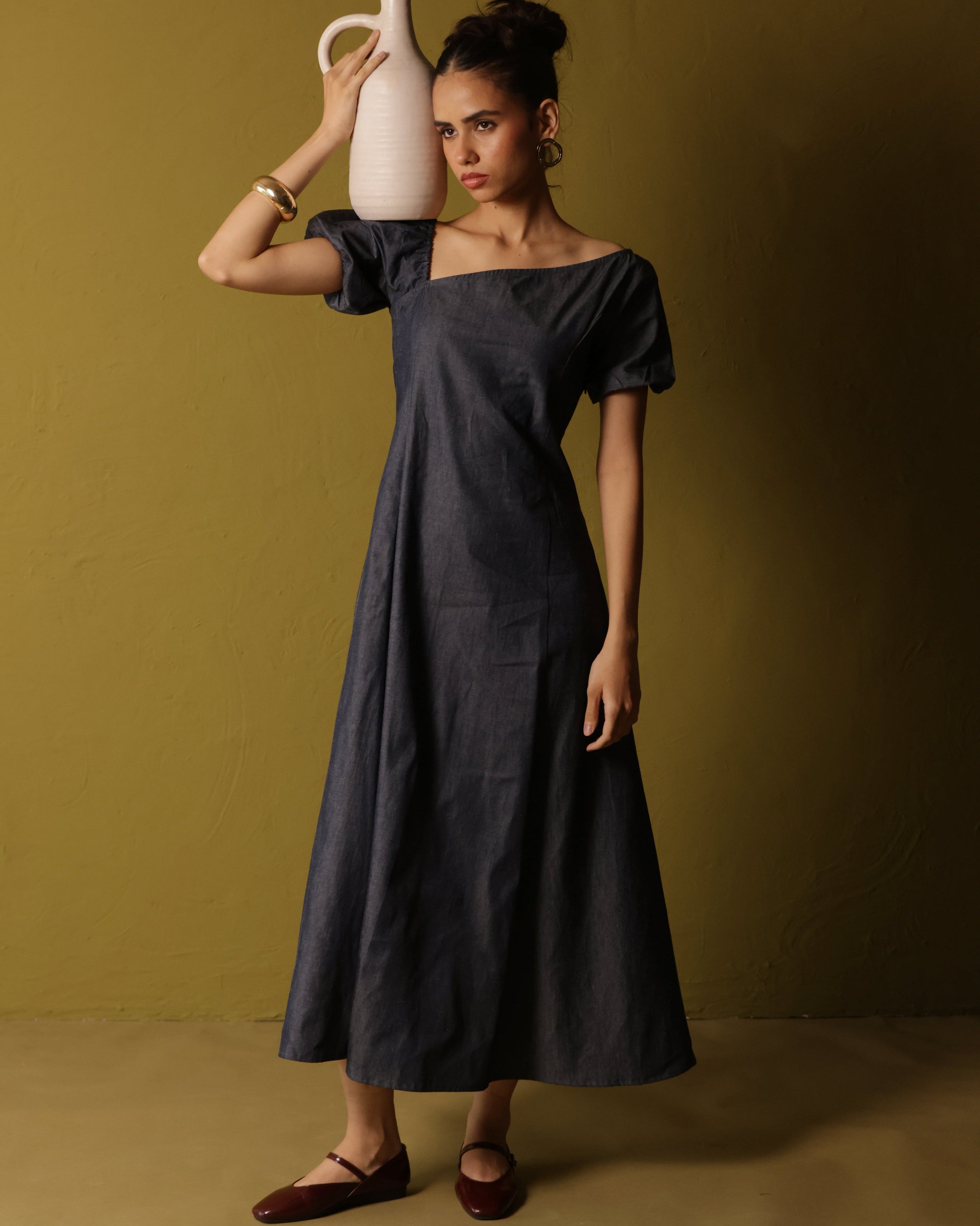Women’s Blue Denim Shirt Dress – Casual Button-Down Western Dress
