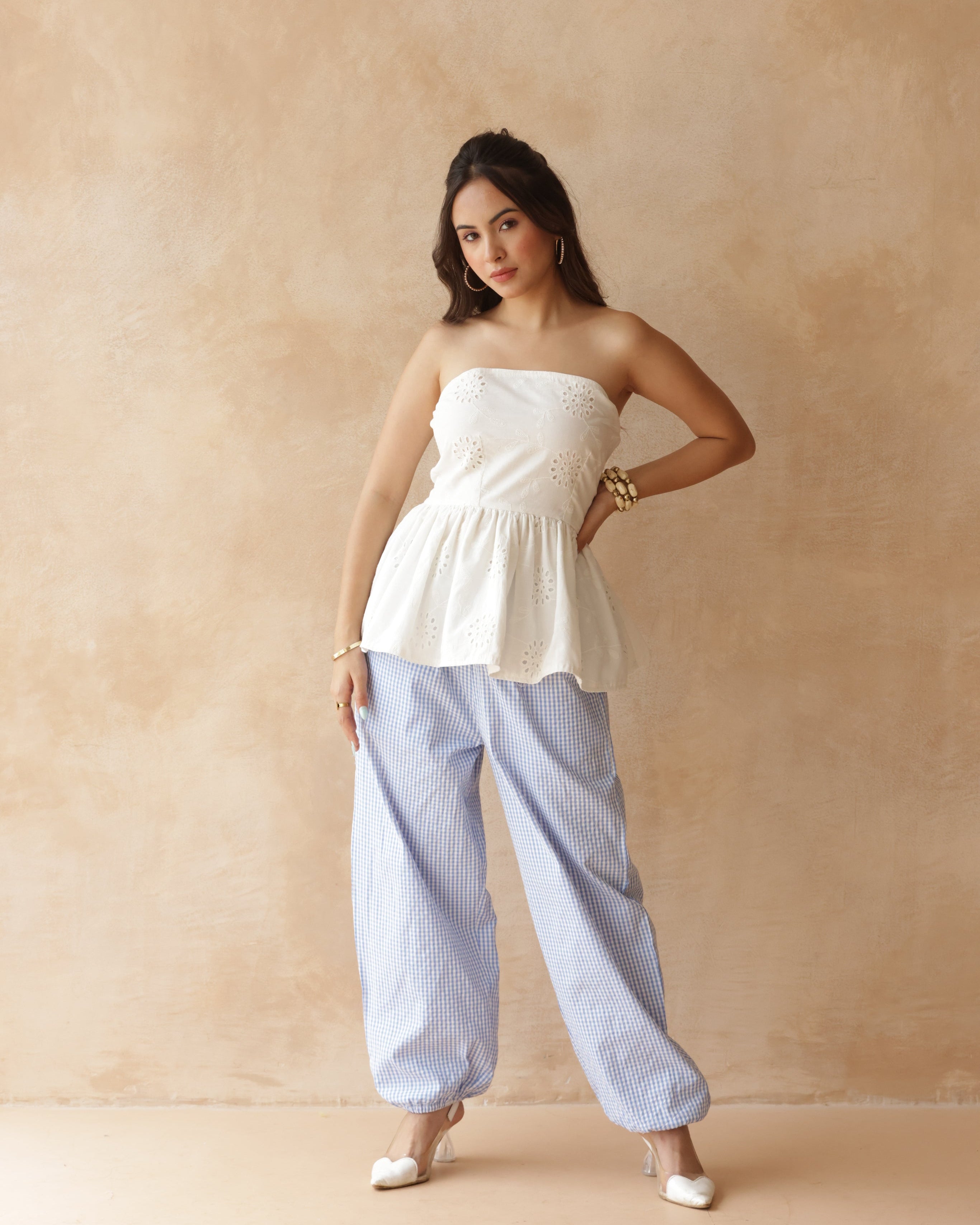 Women’s White Schiffli Embroidered Cotton Top