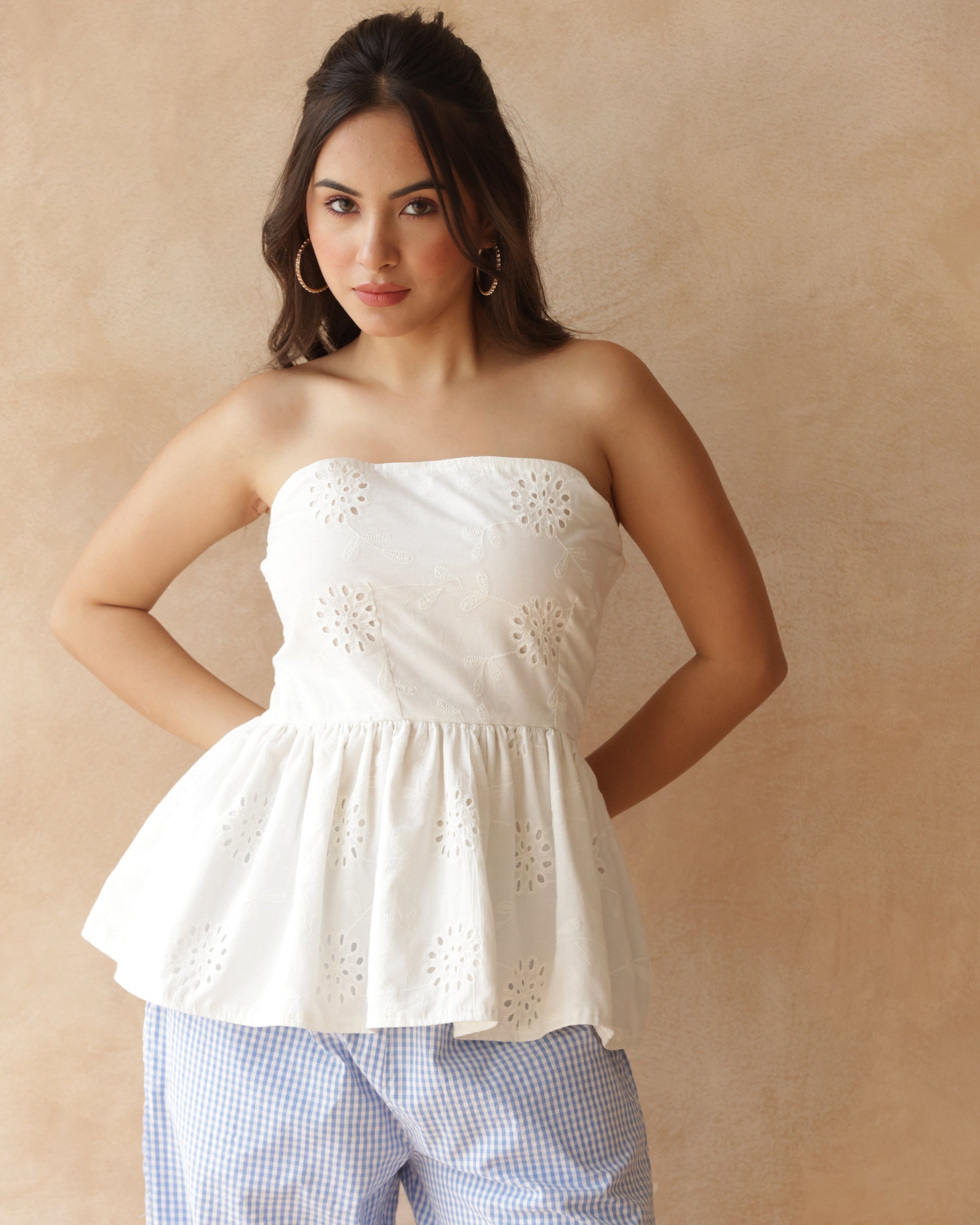 Women’s White Schiffli Embroidered Cotton Top